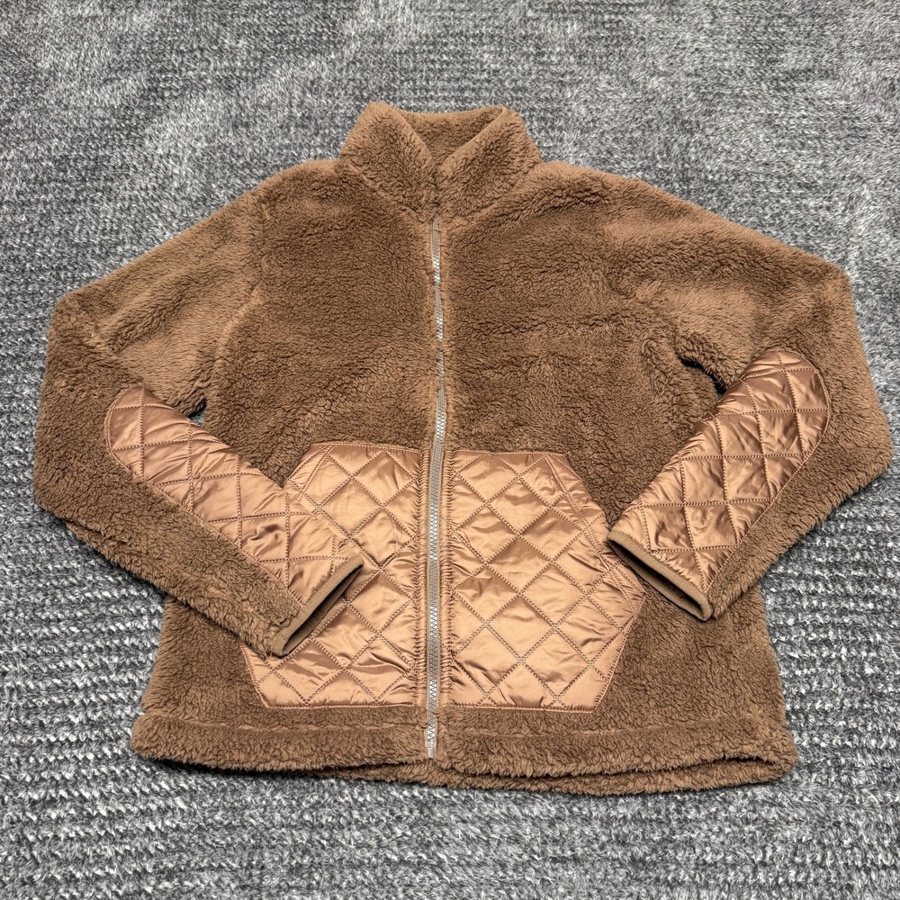 Isaac Mizrahi Live Womens Sherpa Fleece Jacket XXS Brown Full Zip Quilted‎